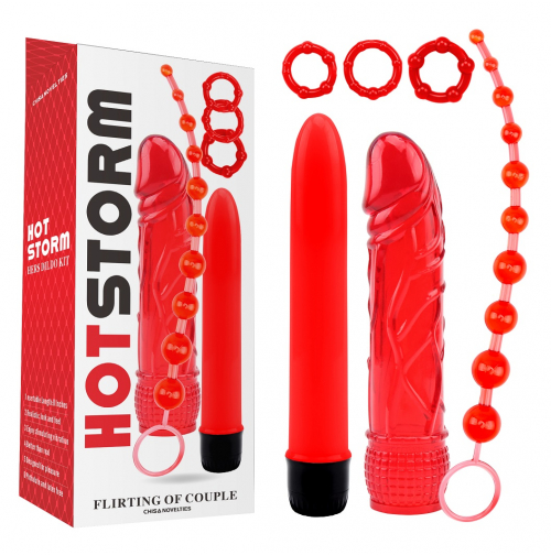 Секс набір Flirting of Couple Hot Storm Penis Vibrator Red купити